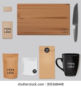 Kitchen utensils, layout set of corporate identity mock up template. 