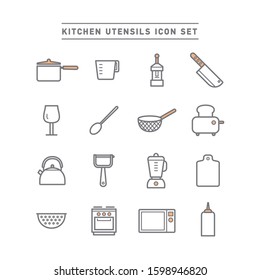 KITCHEN UTENSILS LINE ICON SET