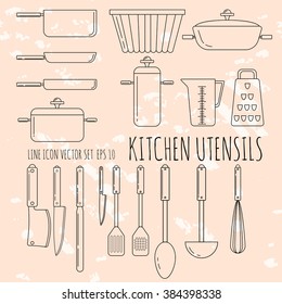 Kitchen utensils line icon vector set. Kitchen stuff. Line icon set. Line icon style. 