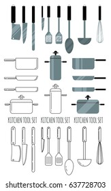 Kitchen utensils line icon vector set. Kitchen stuff. Line icon set. Line icon style. 