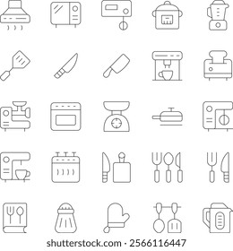 Kitchen Utensils outline vector icons pack