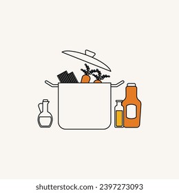 Kitchen utensils in a pot. Vector illustration in flat style