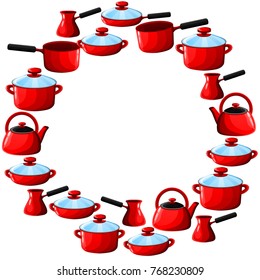 Kitchen utensils round banner, frame