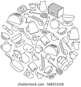 Kitchen utensils round set.