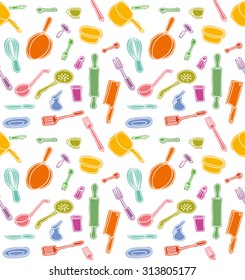 Kitchen Utensils seamless color pattern, vector