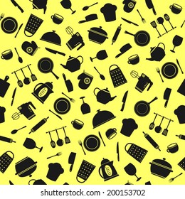 Kitchen utensils. Seamless pattern.