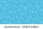 Kitchen utensils seamless pattern background. Kitchen set seamless pattern. Doodle of kitchen set, cooking utensils seamless pattern. Perfect for fabric, textile, wallpaper, decor, print, packaging. 