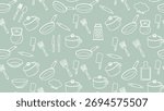 Kitchen utensils seamless pattern background. Kitchen set seamless pattern. Doodle of kitchen set, cooking utensils seamless pattern. Perfect for fabric, textile, wallpaper, decor, print, packaging. 