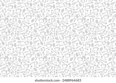 Kitchen utensils seamless pattern background. kitchen set seamless pattern background. hand drawn doodle of kitchen set pattern background. Doodle illustrations of cooking utensils seamless pattern.