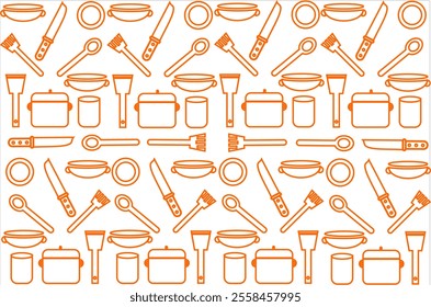 Kitchen utensils seamless pattern background, kitchen set seamless pattern background, hand drawn doodle of kitchen set pattern background. Kitchen utensils vector illustration.