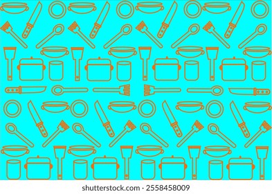 Kitchen utensils seamless pattern background, kitchen set seamless pattern background, hand drawn doodle of kitchen set pattern background. Kitchen utensils vector illustration.