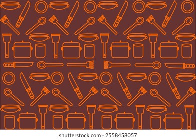 Kitchen utensils seamless pattern background, kitchen set seamless pattern background, hand drawn doodle of kitchen set pattern background. Kitchen utensils vector illustration.