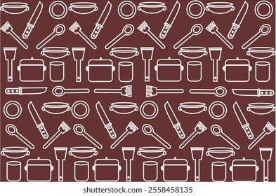 Kitchen utensils seamless pattern background, kitchen set seamless pattern background, hand drawn doodle of kitchen set pattern background. Kitchen utensils vector illustration.