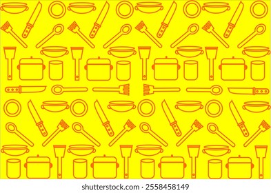 Kitchen utensils seamless pattern background, kitchen set seamless pattern background, hand drawn doodle of kitchen set pattern background. Kitchen utensils vector illustration.