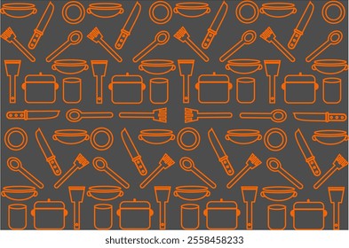 Kitchen utensils seamless pattern background, kitchen set seamless pattern background, hand drawn doodle of kitchen set pattern background. Kitchen utensils vector illustration.