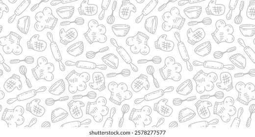 Kitchen utensils seamless pattern background. kitchen set seamless pattern background. hand drawn doodle of kitchen set pattern background. Doodle illustrations of cooking utensils seamless pattern.