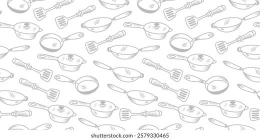 Kitchen utensils seamless pattern background. kitchen set seamless pattern background. hand drawn doodle of kitchen set pattern background. Doodle illustrations of cooking utensils