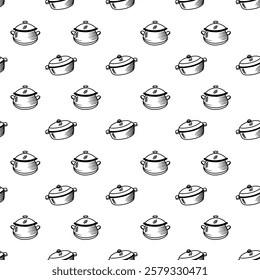 Kitchen utensils seamless pattern background. kitchen set seamless pattern background. hand drawn doodle of kitchen set pattern background. Doodle illustrations of cooking utensils