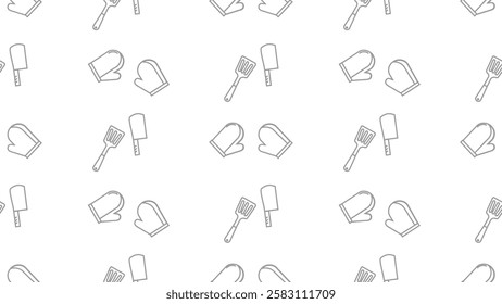 Kitchen utensils seamless pattern background. Kitchen set seamless pattern. Doodle of kitchen set, cooking utensils seamless pattern.  Perfect for fabrics, textiles, wallpaper, decor, print, packaging