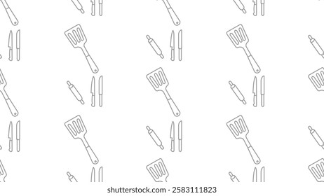 Kitchen utensils seamless pattern background. Kitchen set seamless pattern. Doodle of kitchen set, cooking utensils seamless pattern.  Perfect for fabrics, textiles, wallpaper, decor, print, packaging