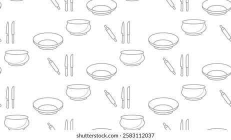 Kitchen utensils seamless pattern background. Kitchen set seamless pattern. Doodle of kitchen set, cooking utensils seamless pattern.  Perfect for fabrics, textiles, wallpaper, decor, print, packaging