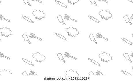 Kitchen utensils seamless pattern background. Kitchen set seamless pattern. Doodle of kitchen set, cooking utensils seamless pattern.  Perfect for fabrics, textiles, wallpaper, decor, print, packaging