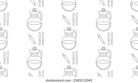 Kitchen utensils seamless pattern background. Kitchen set seamless pattern. Doodle of kitchen set, cooking utensils seamless pattern.  Perfect for fabrics, textiles, wallpaper, decor, print, packaging