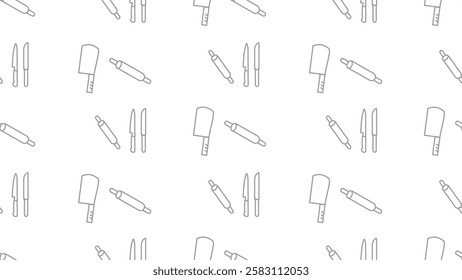 Kitchen utensils seamless pattern background. Kitchen set seamless pattern. Doodle of kitchen set, cooking utensils seamless pattern.  Perfect for fabrics, textiles, wallpaper, decor, print, packaging