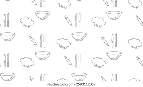 Kitchen utensils seamless pattern background. Kitchen set seamless pattern. Doodle of kitchen set, cooking utensils seamless pattern.  Perfect for fabrics, textiles, wallpaper, decor, print, packaging