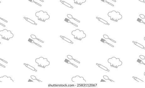 Kitchen utensils seamless pattern background. Kitchen set seamless pattern. Doodle of kitchen set, cooking utensils seamless pattern.  Perfect for fabrics, textiles, wallpaper, decor, print, packaging