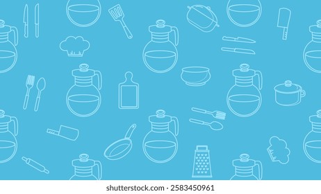 Kitchen utensils seamless pattern background. Kitchen set seamless pattern. Doodle of kitchen set, cooking utensils seamless pattern. Perfect for fabric, textile, wallpaper, decor, print, packaging. 