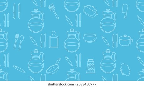 Kitchen utensils seamless pattern background. Kitchen set seamless pattern. Doodle of kitchen set, cooking utensils seamless pattern. Perfect for fabric, textile, wallpaper, decor, print, packaging. 