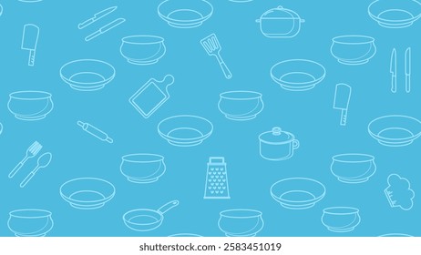 Kitchen utensils seamless pattern background. Kitchen set seamless pattern. Doodle of kitchen set, cooking utensils seamless pattern. Perfect for fabric, textile, wallpaper, decor, print, packaging. 