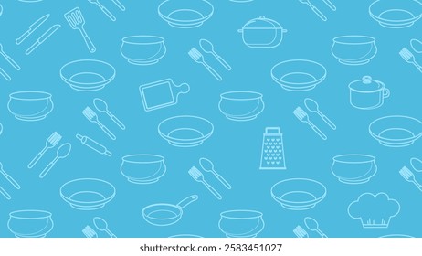 Kitchen utensils seamless pattern background. Kitchen set seamless pattern. Doodle of kitchen set, cooking utensils seamless pattern. Perfect for fabric, textile, wallpaper, decor, print, packaging. 