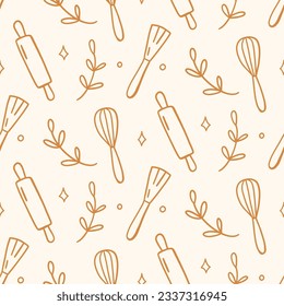 Kitchen Utensils Seamless Pattern Cooking Background. Vector repeat background texture with doodles, black and white print