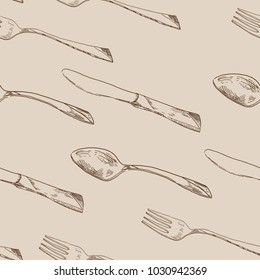 Kitchen utensils seamless vector pattern vintage stylized for cookbook, menu or other design in vintage style, EPS8