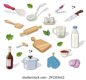 Kitchen utensils. Set of  Eps10 vector illustration. Isolated on white background