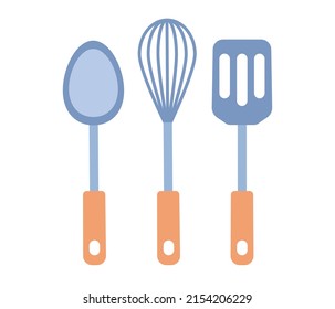 Kitchen utensils set icon. Kitchenware. Cooking tools. Vector flat illustration 