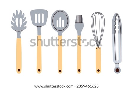Kitchen utensils set. Kitchenware, cooking tools. Flat vector illustration.
