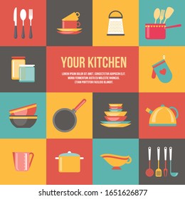 Kitchen utensils set. Kitchenware, cookware, kitchen tools collection.