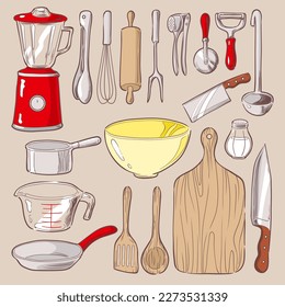 Utensilios de cocina conjunto ilustración vectorial
