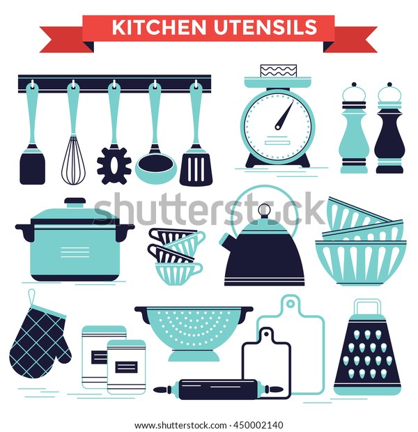 Kitchen utensils set, vector illustration flat\
design style