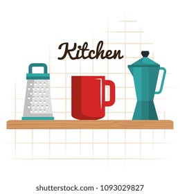 kitchen utensils in shelf equipment icons