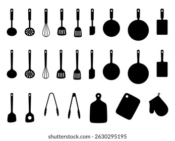 Kitchen utensils silhouette illustration material set