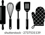 Kitchen Utensils Silhouette Set with Rolling Pin and Oven Mitt