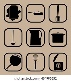 Kitchen utensils simple icon set
