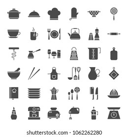 Kitchen Utensils Solid Web Icons. Vector Set of Cooking Glyphs.