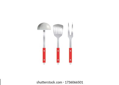 Kitchen utensils - spoons, forks, cheese knife, grater, tongs vector illustration isolated on white background