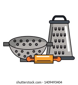 Kitchen utensils and supplies cartoons vector illustration graphic design