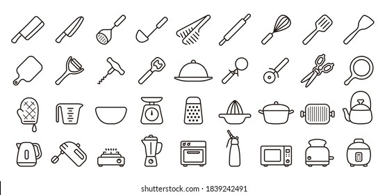 Kitchen Utensils and Tool Icon Set (Thin Line Version)